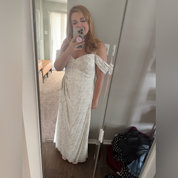 Monique Lhuillier Cream & Gold Dress | Size 14 | GUC - Picture 10 of 10